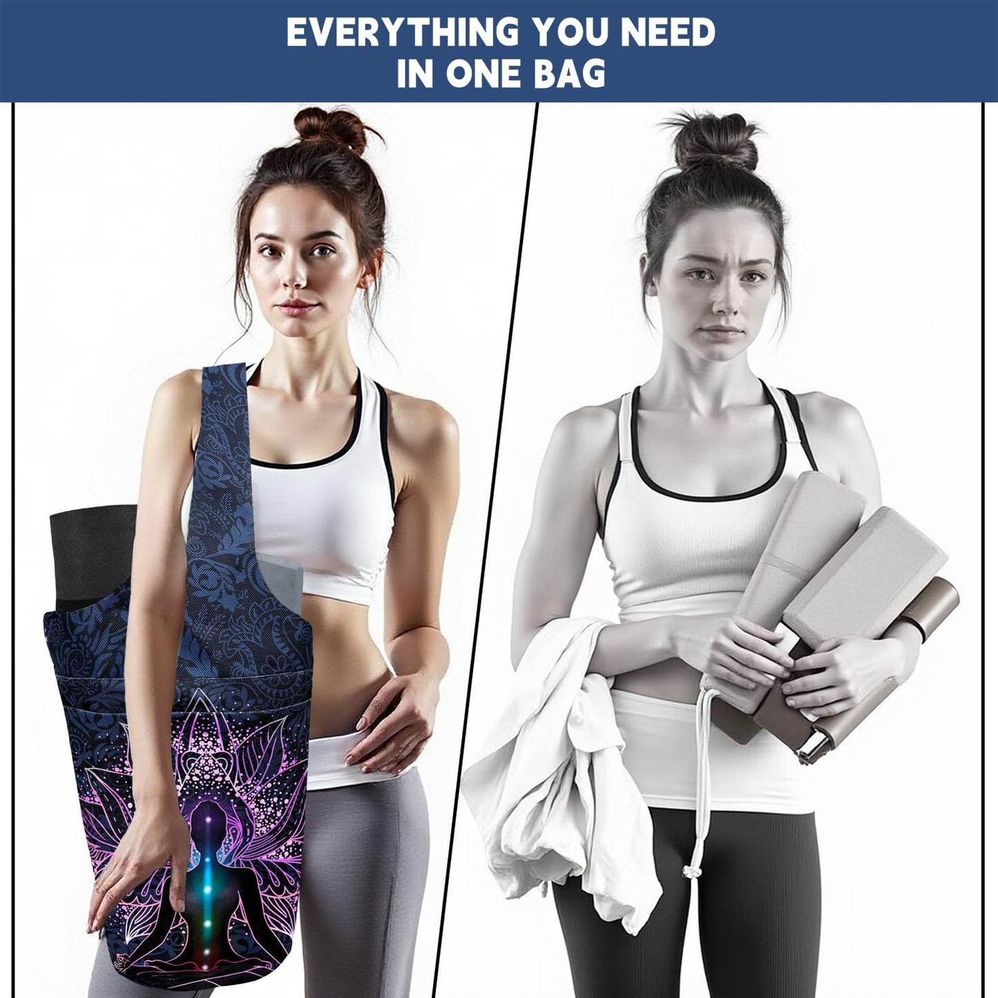 Yoga Mat Bag Carrier for Women with Side Large Pocket Durable Linen Workout Gym Travel Storage Pilates Mats
