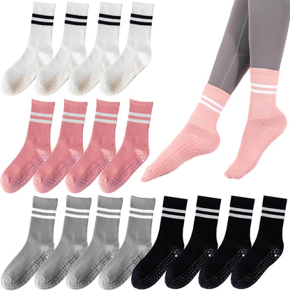 Tergy 8 Pairs Long Yoga Socks with Grip for Women Anti Skid Gripper Socks No Slip Socks for Pilates, Barre, Dance,Yoga