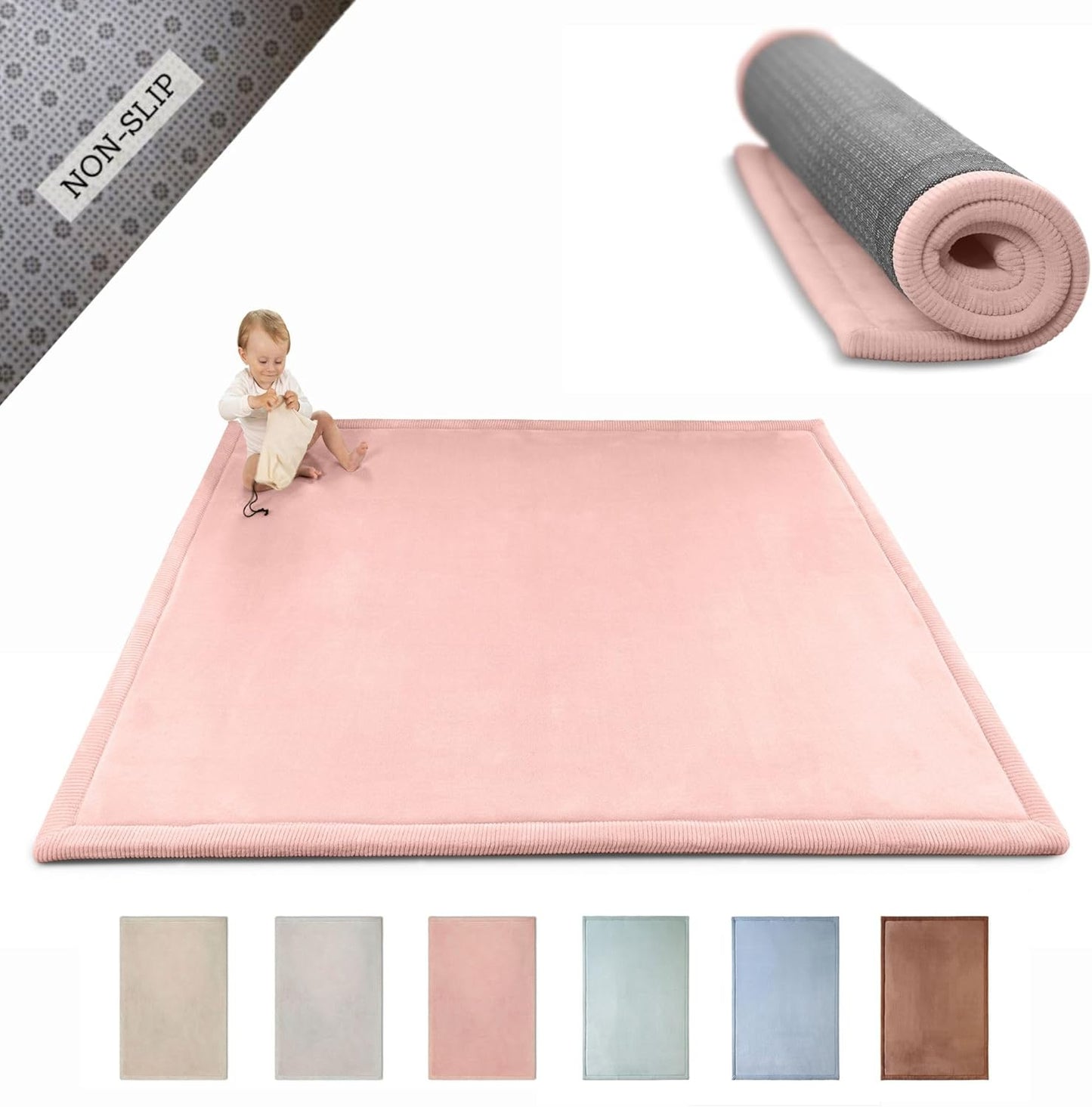 Hakuna Matte CloudSoft Mat for Floor 60" x 80" Beige – Coral Velvet Memory Foam Rug – Non-Slip, Water-Resistant