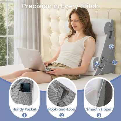 Sasttie Wedge Pillow Set for After Surgery, 2PCS Adjustable Bed Wedge Pillow Headboard with Memory Foam Neck Cushion – for Acid Reflux, Sleeping, Neck & Back Support, Dark Grey