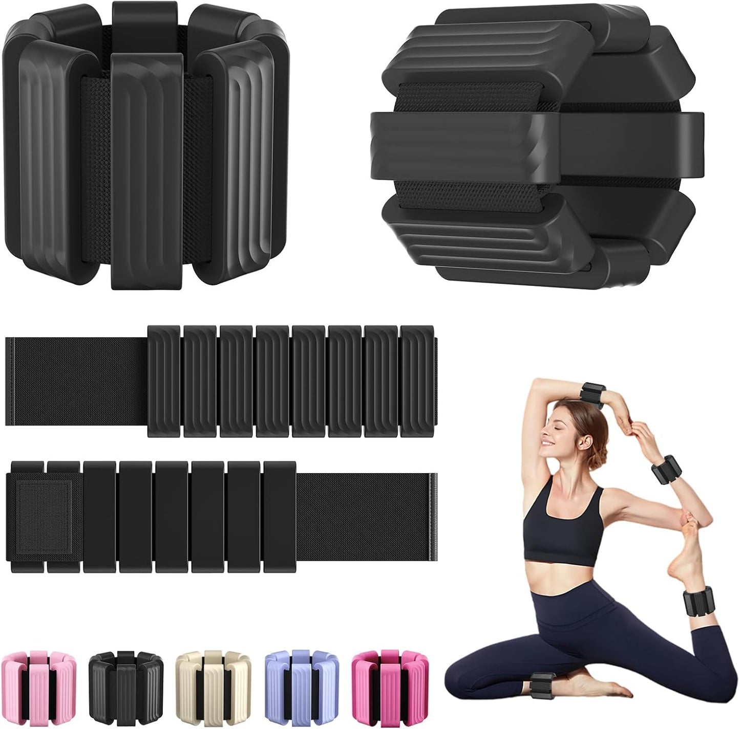 Pilates Wrist and Ankle Weights for Women - Adjustable Weighted Bangles for Men, 2 lbs Weighted Arm Bands Foot Leg Weights for Walking, Yoga, Training, Exercise, Running, Set of 2 (1LB Each)