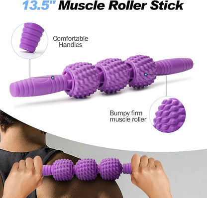 JOYENERGY 5 in 1 Foam Roller Set High Density Foam Roller Patented, Massage Stick, Massage Ball, Resistance Band for Deep Muscle Massage Pilates Yoga, Fitness for Trigger Point Release