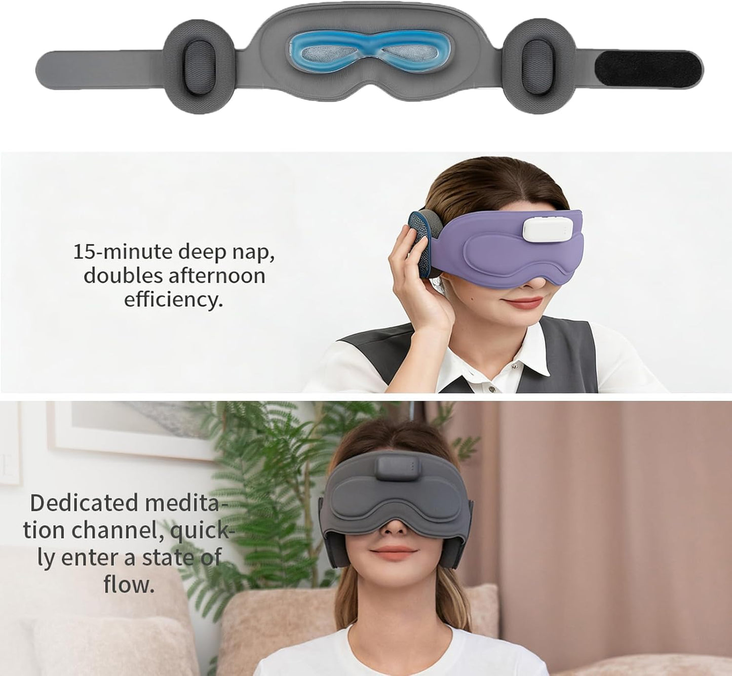 Meditation Eye Mask Sleep Mask with Meditation Music | Portable Sleep Headphones, Pressure-Free & Light Block-Out Eye Mask, One-Touch Operation via APP for Sleeping, Meditation & Travel (Gray)