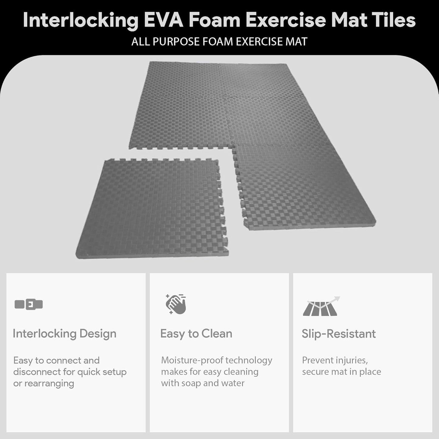 BalanceFrom Puzzle Exercise Mat 1" Thick, EVA Interlocking Foam Floor Tiles for Home Gym, Mat for Home Workout Equipment, Floor Padding for Kids, Black, 24 in x 24 in x 1 in, 24 Sq Ft - 6 Tiles