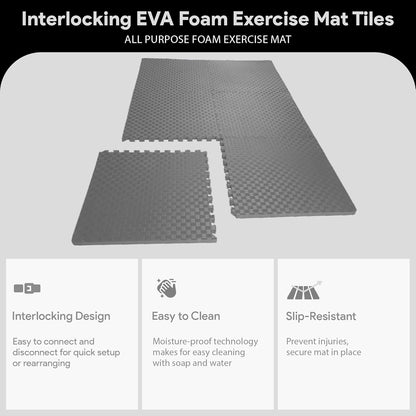 BalanceFrom Puzzle Exercise Mat 1" Thick, EVA Interlocking Foam Floor Tiles for Home Gym, Mat for Home Workout Equipment, Floor Padding for Kids, Black, 24 in x 24 in x 1 in, 24 Sq Ft - 6 Tiles