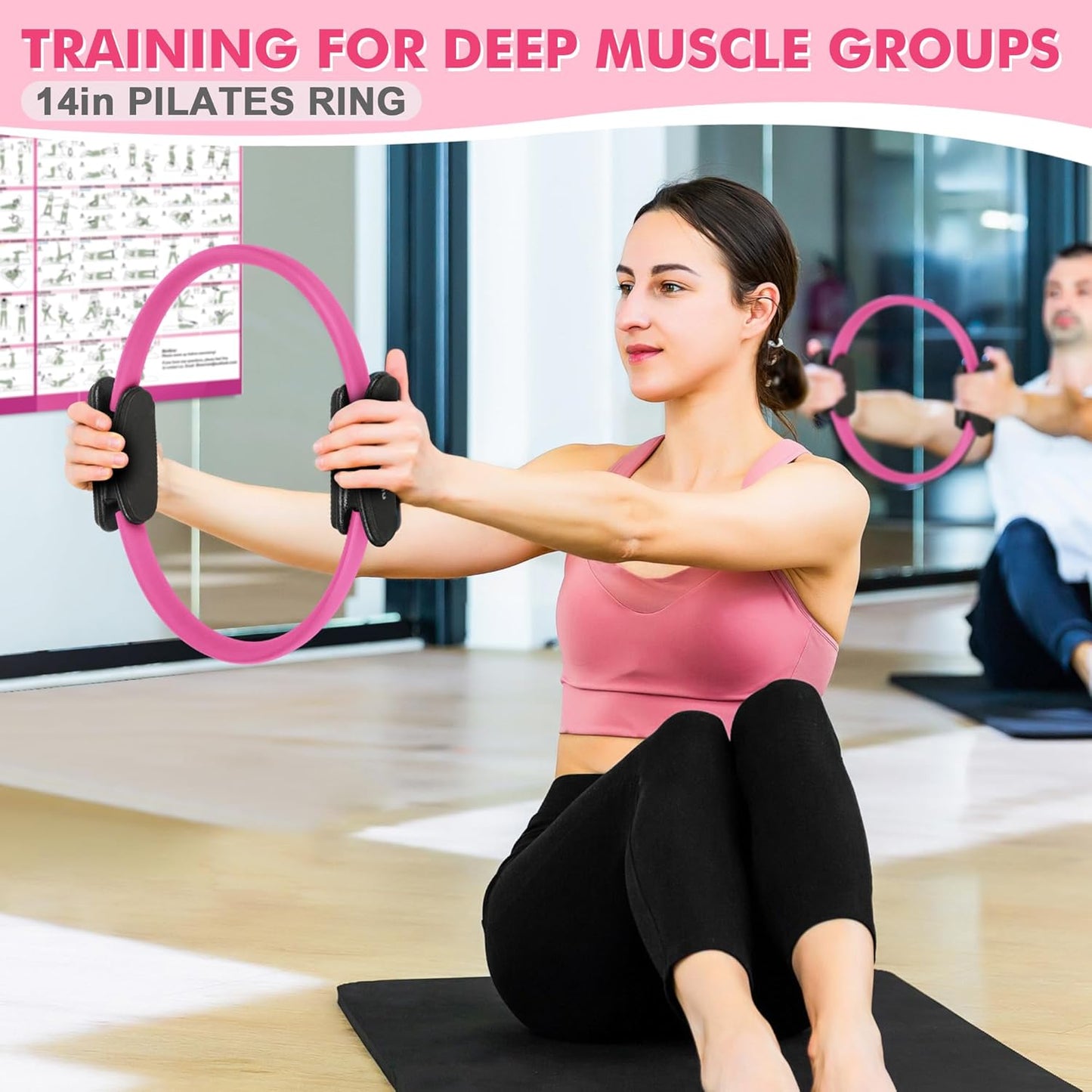 Goocrun Pilates Ring Set Exercise Equipment, with Exercise Resistance Bands Set, Pilates Ball, Sliding Disks. Portable Home Gym - with Fitness Guide Poster