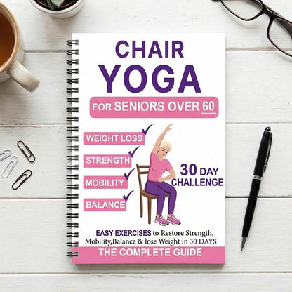 Chair Yoga for Seniors Over 60, 30-Day Challenge Gentle Seated Yoga Exercises Guidebook, Step-by-Step Fitness Planners Instructions Books for Seniors Beginners – 8.2″ x 5.5″ Pink Yoga Book