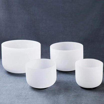 Hye-eun 432hz Crystal Singing Bowl Set 4pcs 6"B 8"G 10"E 12"C Frosted Quartz Sound Bowl with Free Carry Bag Mallets and Rubber for Sound Healing Bath Keep Balance Therapy Meditation Yoga