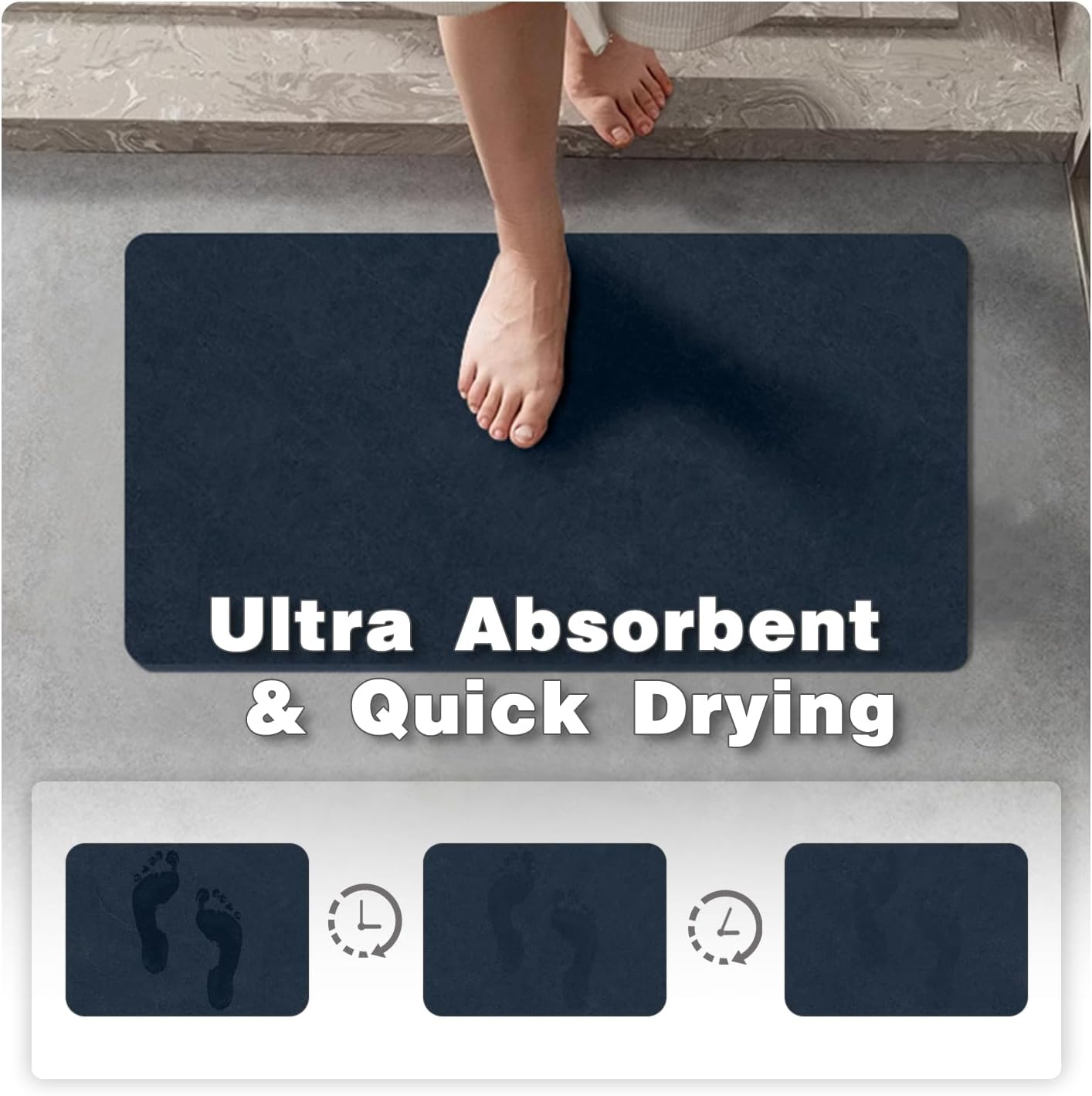 TYUU Bath Mat, Bathroom Rugs Non Slip Washable Thin Absorbent Quick Dry Bath Mat Fits Under Door Bathroom Floor Mat Perfect for Bath, Shower, or Sink 24"x36" Dark Grey