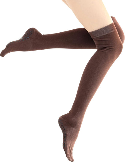 Verdancy Yoga Pilates Toe Socks - Toeless With Grips for Women, Non-Slip Cushioned Over Knee Thigh High