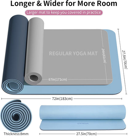 Extra Thick 8mm Yoga Mat, 72"x28" Non Slip Exercise Mat, Reversible 2-Sided Dual Color Premium POE Material, with Carrying Strap for Yoga, Pilates, Home Gym