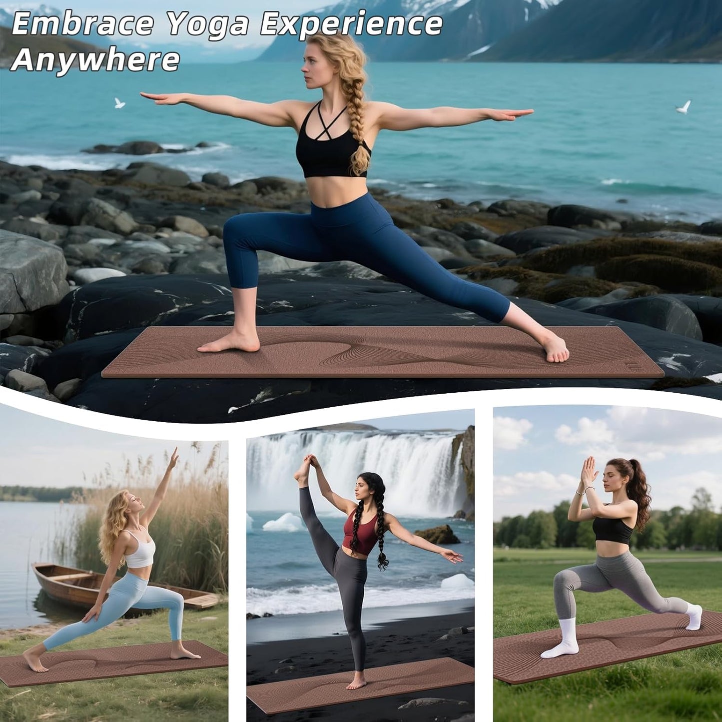 ILILI Yoga Mat, TPE Exercise Mat, Tear-Resistant, Fitness Yoga Mat with Carrying Strap, 72''x25''×0.3''(8mm), Ideal for Yoga, Pilates, Home Workouts, Stretching & All Fitness Routines