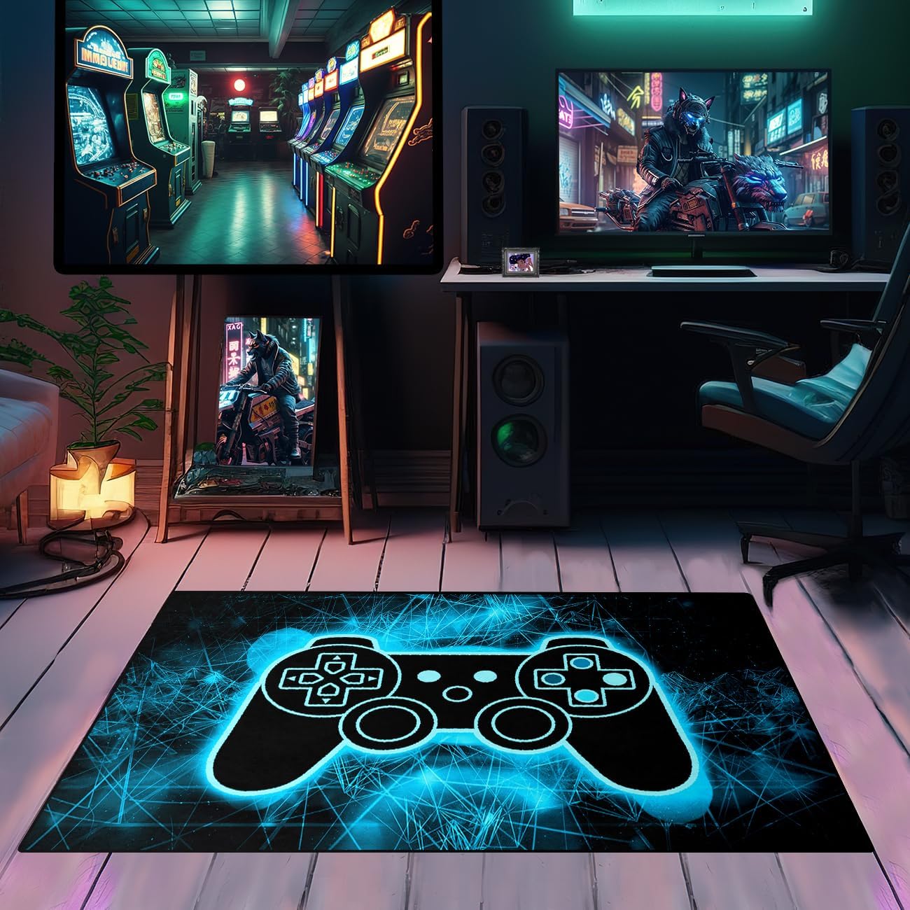 Video Game Rug - Gaming Themed Rug Gamepad Controller Area Rugs for Bedroom Gaming Carpet for Boys Game Carpet for Playrooms Bedroom Doormat Yoga Mats