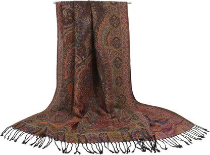 Ciormis Two Tone Silky Paisley Pashmina Shawl Scarf,Soft Women's Rave Jacquard Pashminas Wrap Scarves