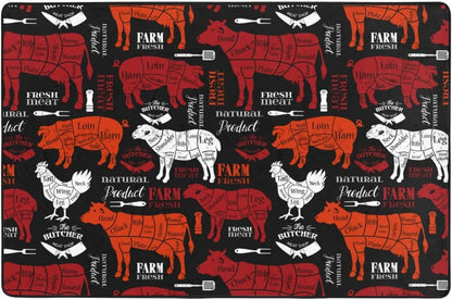Meat Cuts Diagrams for Butcher Shop Super Soft Flannel Area Rug - Multi-Use Floor Mat for Bedroom, Yoga Corner & Play Spaces