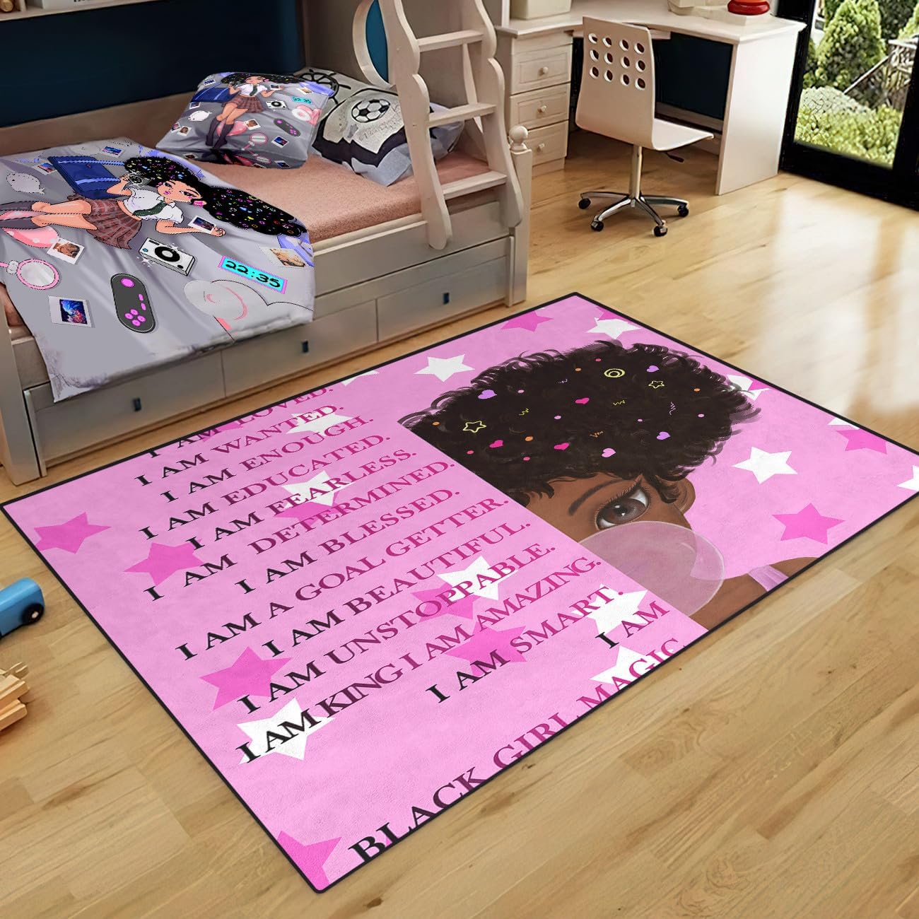 Black Girl Area Rug for Bedroom African Black Girls Floor Rugs for Living Room Playroom Cartoon Art Home Decor Soft Yoga Mats for Women Afro Purple 47" x 31" (2.7 x 3 Feet)