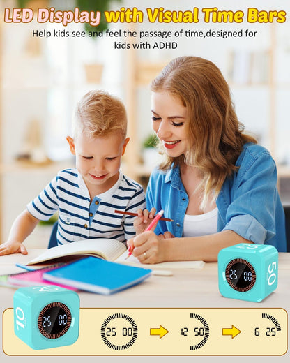 Digital Pomodoro Timer Cube 5/10/25/50min, Visual Productivity Flip Timer for Kids Classroom Desk, Custom Countdown, Silent and Sound Mode for ADHD Study Work Game Kitchen (Black)
