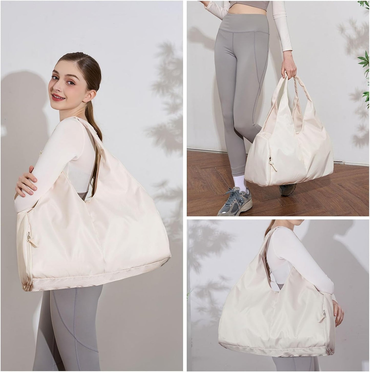 forestfish Yoga Gym Bag for Women with Shoes Compartment & Wet Dry Storage Pockets Lightweight Duffel Bag, Beige