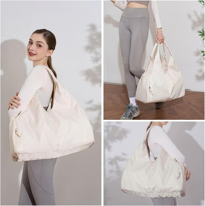forestfish Yoga Gym Bag for Women with Shoes Compartment & Wet Dry Storage Pockets Lightweight Duffel Bag, Beige