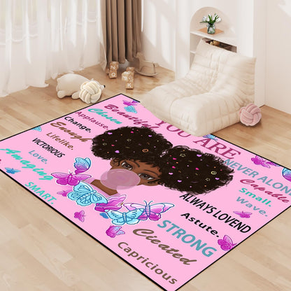Black Girl Area Rug for Bedroom African Black Girls Floor Rugs for Living Room Playroom Cartoon Art Home Decor Soft Yoga Mats for Women Afro Purple 47" x 31" (2.7 x 3 Feet)