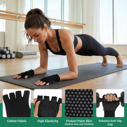 Ymapinc 2 Pairs Yoga Gloves for Women, Workout Grip Fingerless Gloves for Pilates Gym, Non-Slip Breathable Exercise Fitness Gear for Home & Gym Training