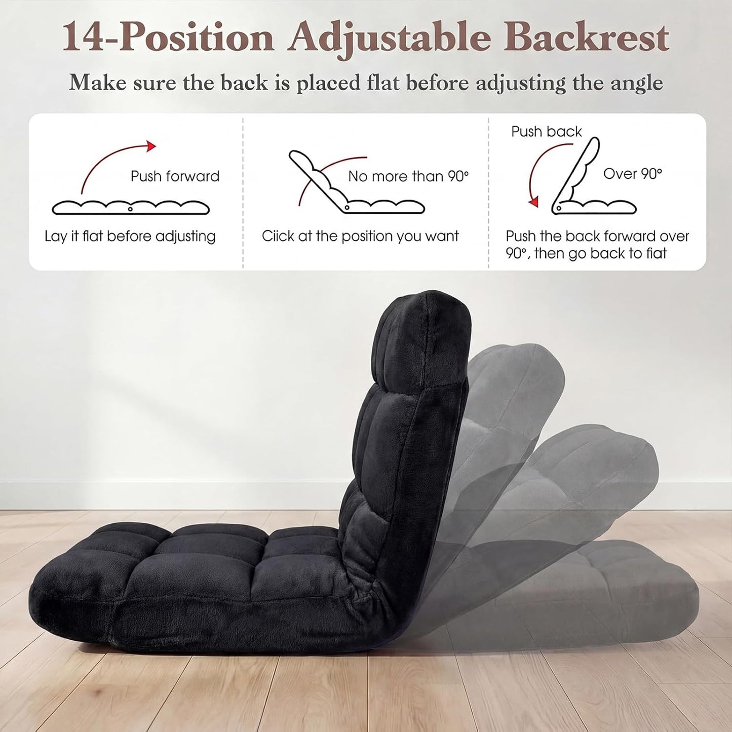 Giantex Folding Floor Chair with Back Support, 14 Adjustable Position, Padded Sleeper Bed, Couch Recliner, Gaming Floor Chairs for Adults, Meditation, Living Room (TAN)