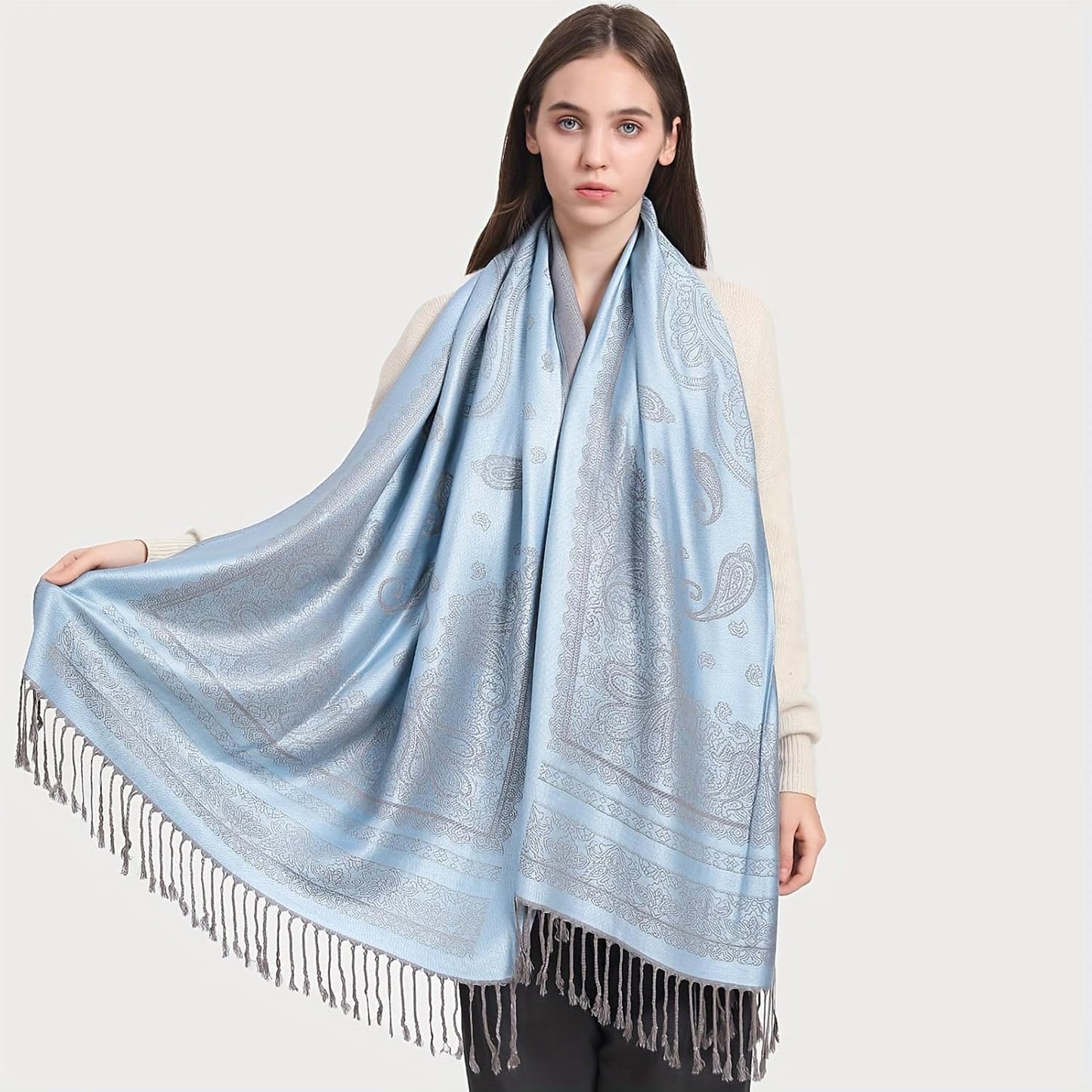 Ciormis Two Tone Silky Paisley Pashmina Shawl Scarf,Soft Women's Rave Jacquard Pashminas Wrap Scarves