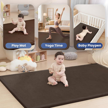 Baby Play Mat for Floor,1.3" Thick Memory Foam Tummy Time Mat,Soft Coral Velvet Nursery Rug,Large Non Slip for Crawling,Toddlers,Infants,Kids,Yoga & Tatami Style for Living Room(Dark Gray)