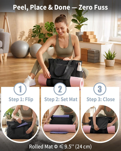 sportsnew Yoga Mat Bag Tote Yoga Gym Bags For Women Men with Waterproof Wet Pocket & Hook-and-loop, Quick Access Storage Yoga Mat Bag Carrier