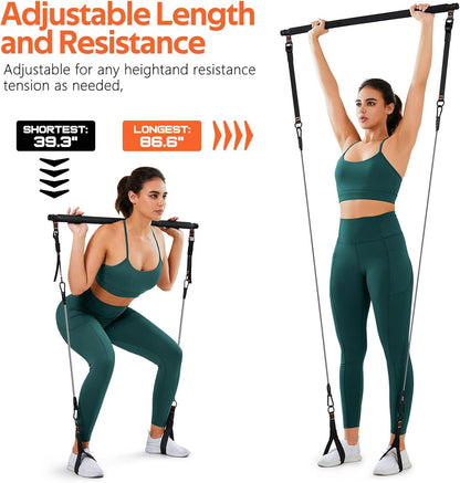 Pilates Bar Kit with Resistance Bands, 3-Section Multifunctional Yoga Pilates Bar with Metal Adjustment Buckle.Portable Pilates Equipment for Women & Men Full-Body Workouts at Home Gym