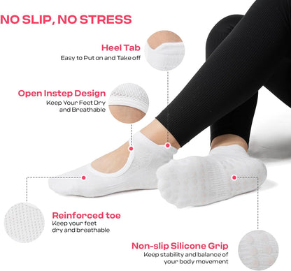 COOLMATE Pilates Socks with Grips for Women, Yoga Socks, Crew Non Slip Women for Barre, Pilates Gifts for Women - Colors A