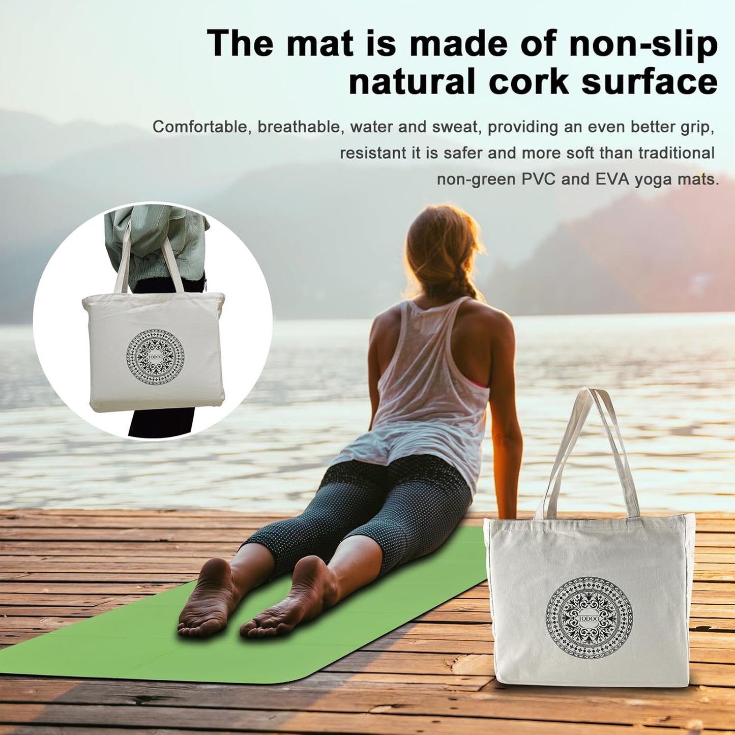 iodoo Foldable Yoga Mat 72" L x 32" W x 0.32 Inch Extra Thicked and Wided, Folding Yoga Mat for Travel with Canvas Carrying Bag, Non-Slip TPE Exercise Pilates Mat