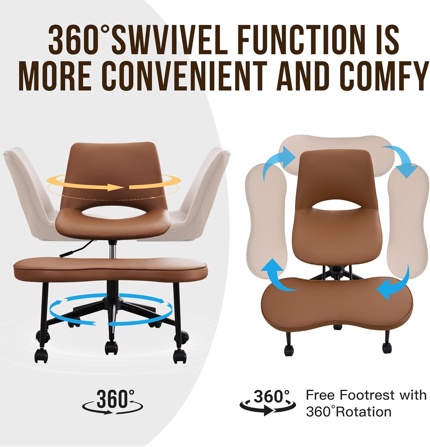 GAOMON Ergonomic Cross Legged Chair with High Lumbar Support, 360° Swivel Meditation Chair with Wheels - Adjustable Height for ADHD Desk & Yoga, PU Leather Yoga Stool for Home, Black