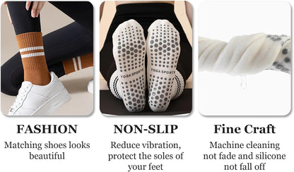 Flydo Pilates Grippy Socks with Grips for Women Yoga Non Slip Long Socks for Pure Barre, Ballet,Dance Workout 2-5 Pack