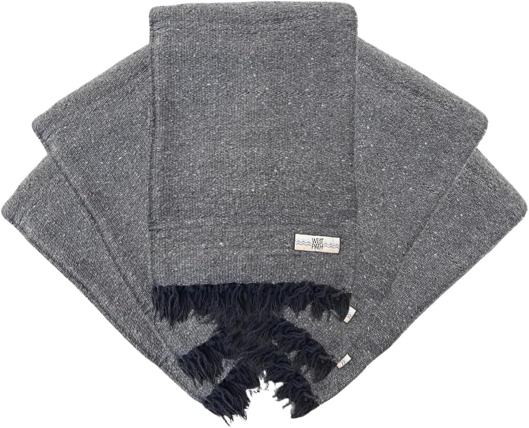 Open Road Goods Bulk Handmade Solid Color Yoga Blankets - Thick Mexican Blankets or Throws - Made for Yoga! (12 Pack, Black)