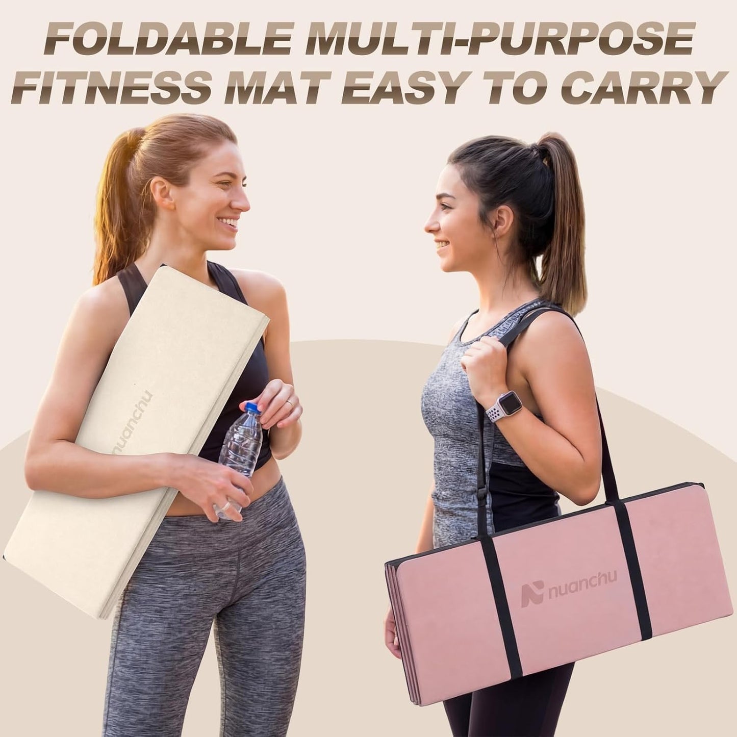 Nuanchu 3 Packs Foldable Yoga Mat Yoga Gift Non-slip Fitness Pilates Mats 6mm Thick with Strap Poe Material 69 x 24 x 0.24" Lightweight Multi-purpose Workout Mats for Exercise Home Travel