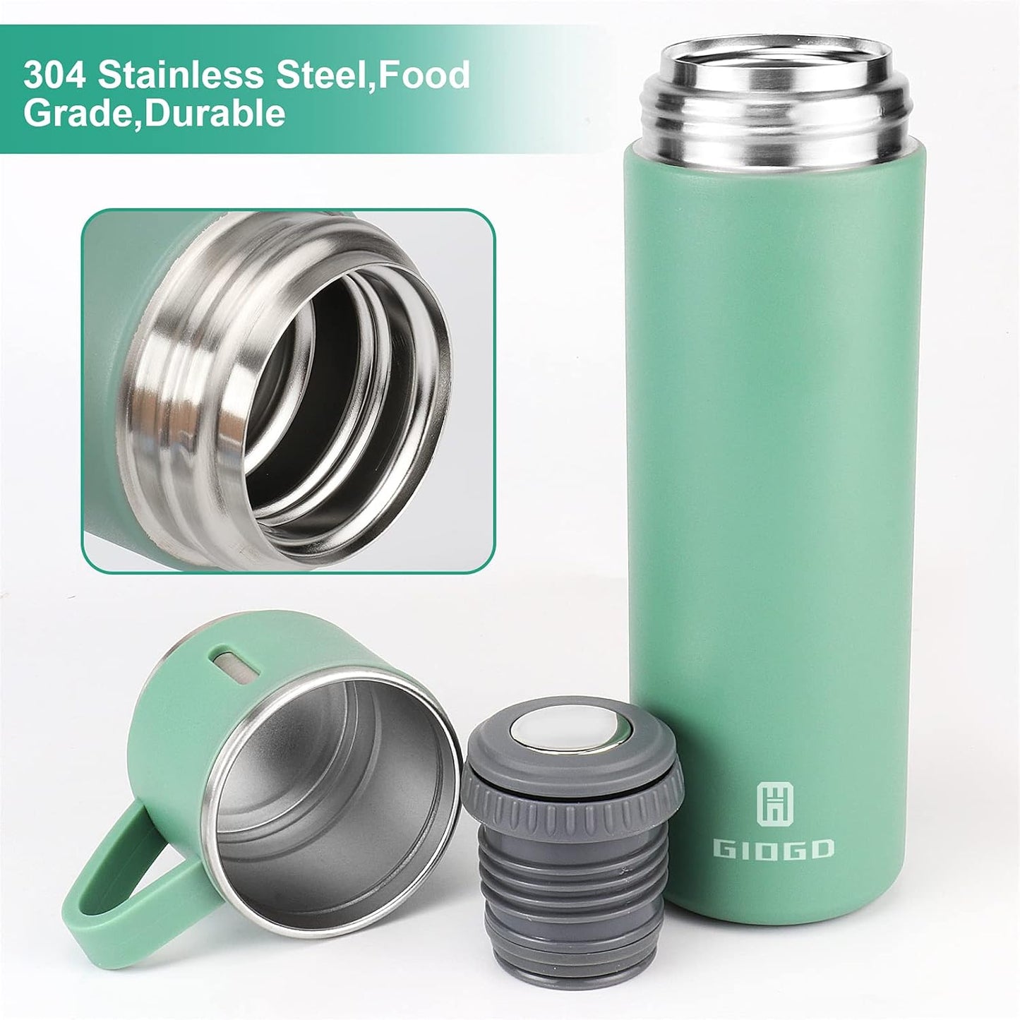 Stainless Steel Thermo 500ml/16.9oz Vacuum Insulated Bottle with Cup for Coffee Hot drink and Cold drink water flask.(Pink,Set)