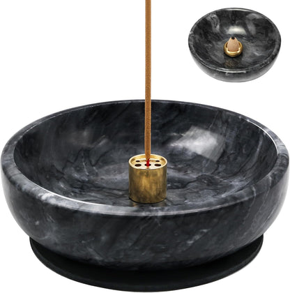 Vrupin Natural Marble Incense Burner, Handmade Incense Stick Incense Burner Reflux Burner, Ideal for use in Meditation, Incense Smokers and Decoration. (Black)