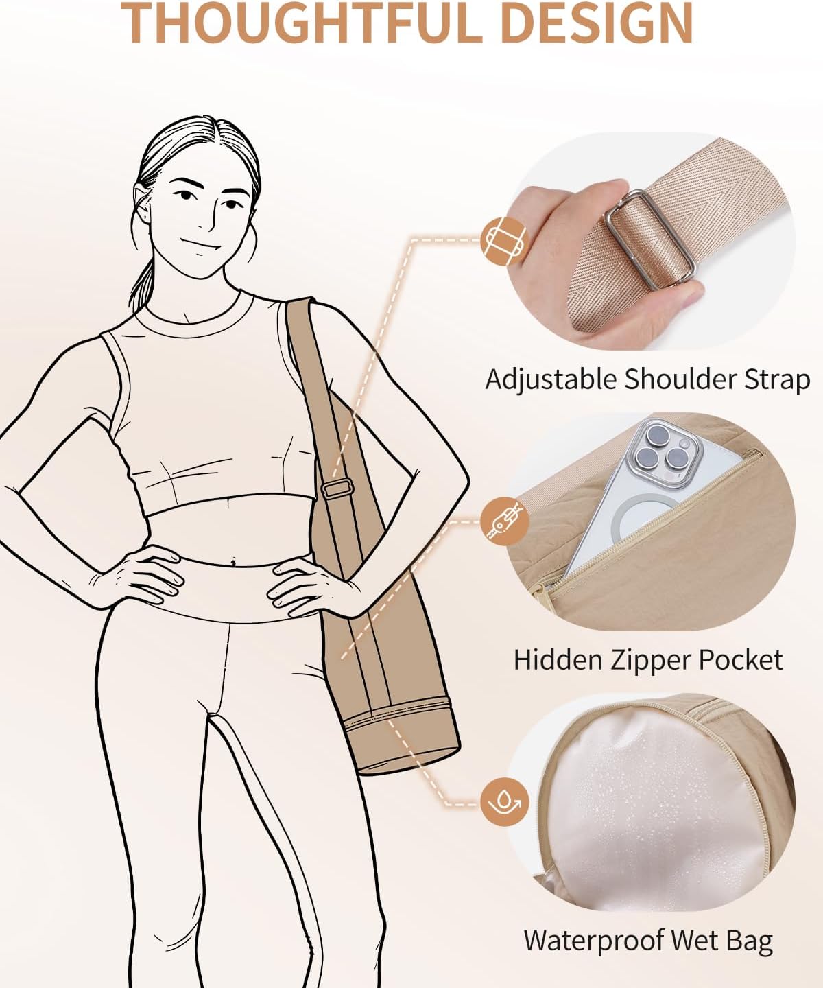 sportsnew Puffy Yoga Mat Bag Yoga Gym Bags for Women Men, Full-Zip Pilates Bag with Wet Pocket & Side Zip Drawstring Pocket Fits Tumblers with Handle, Yoga Mat Storage for Carrier Quick Access