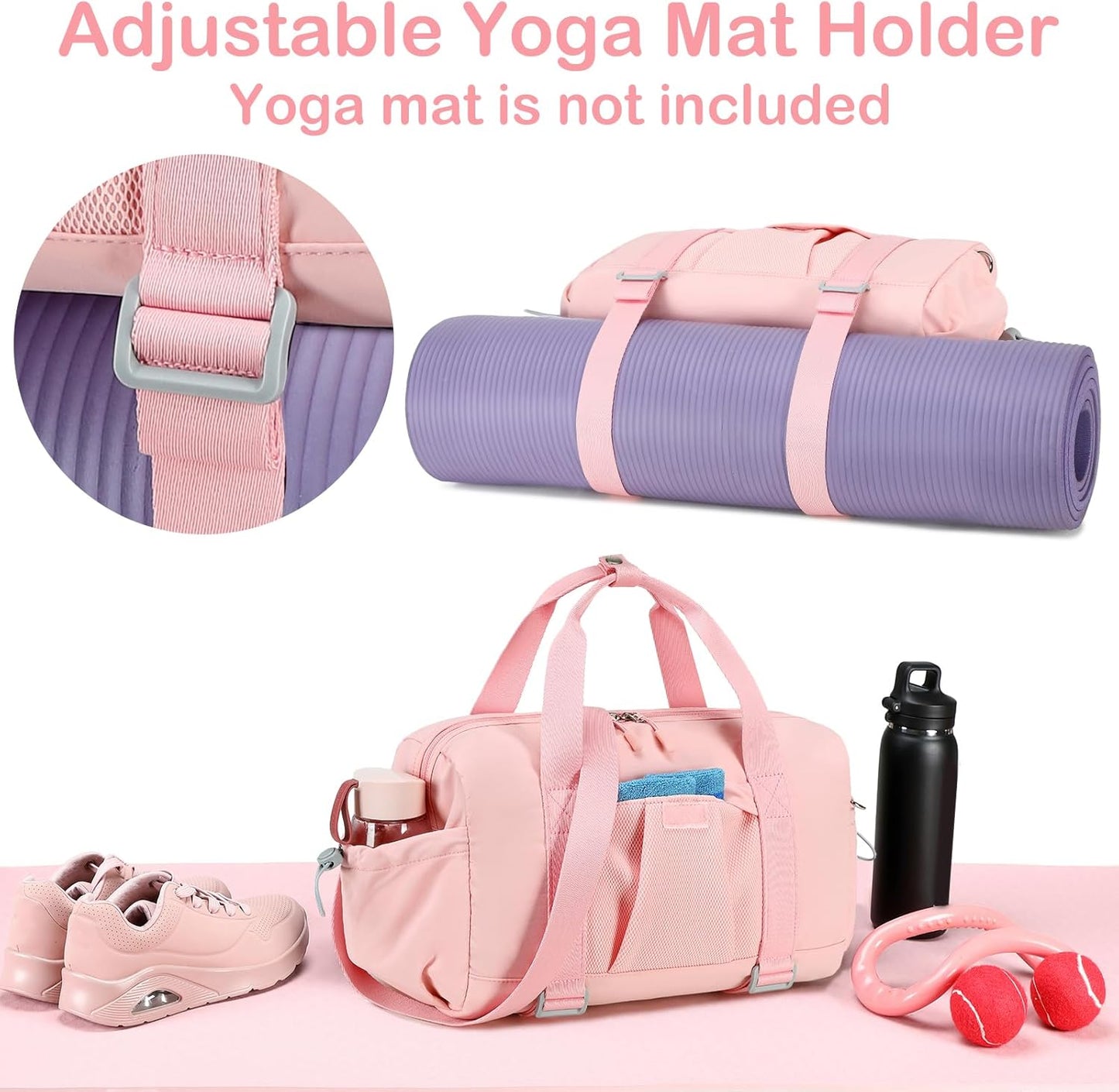 LEDAOU Small Gym Bag for Women, Mini Duffle Bag with Yoga Mat Holder Lightweight Carry On Sports Bag with Separate Shoe Pocket and Wet Pocket Duffel Bags Dance Yoga Workout Bag (Pink)