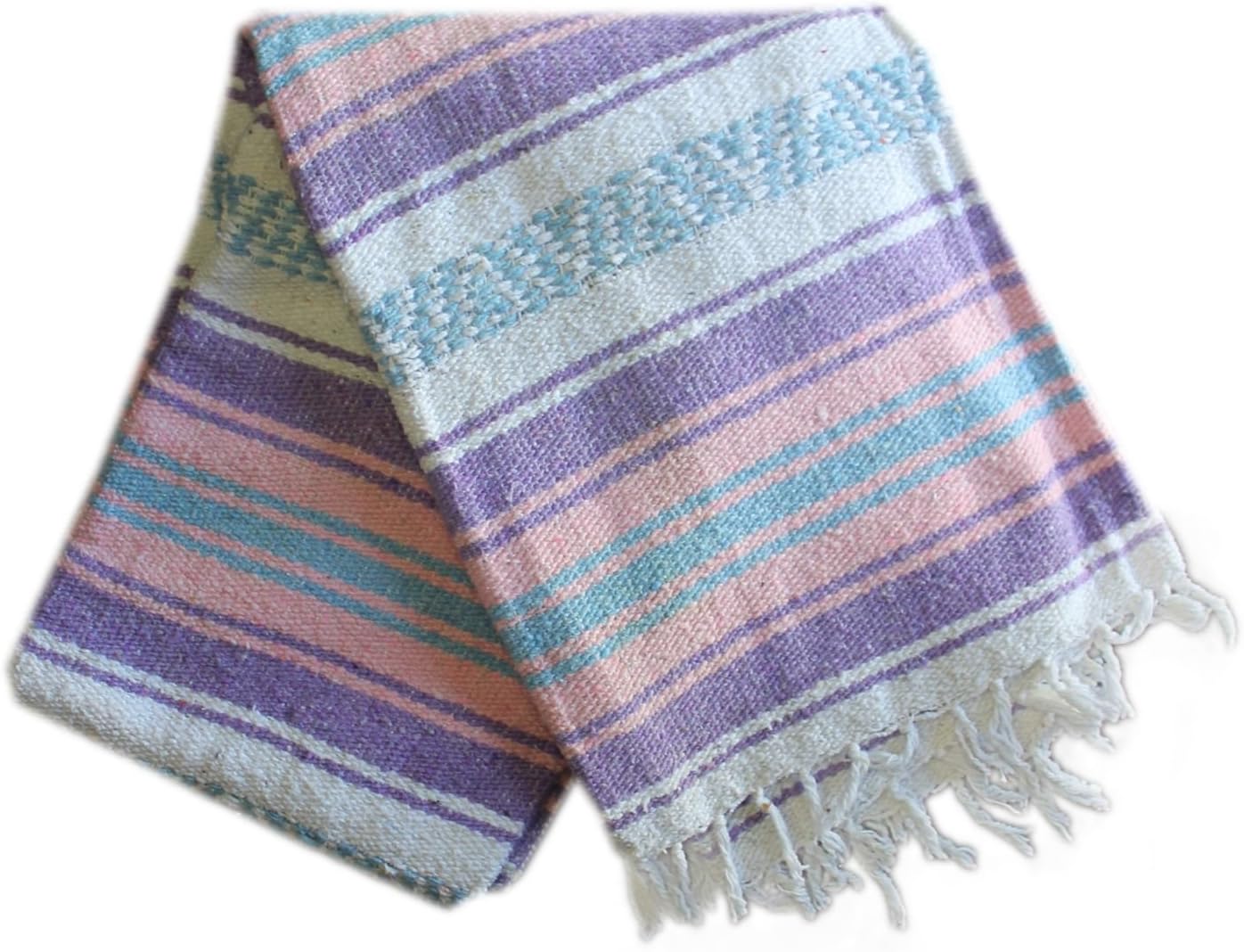 Del Mex Classic Mexican Blanket, Large Authentic Woven Falsa Throw (70"x50"), Artisan Southwest Décor for Beach, Yoga, Outdoors (Lavender)