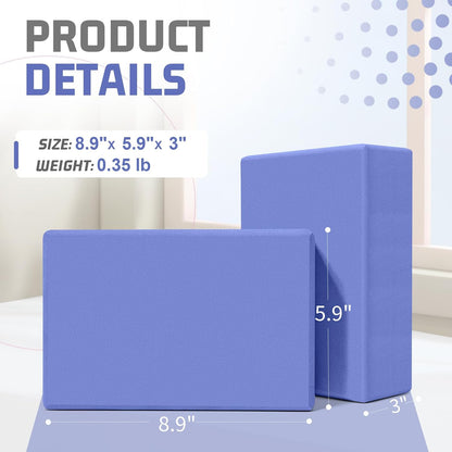 Yoga Blocks 2 Pack 3x6x9IN Foam Block Supportive Latex-Free with Rounded Edges, Non-Slip Exercise Blocks for Pilates, Meditation, Balance, Stretching and Deep Poses