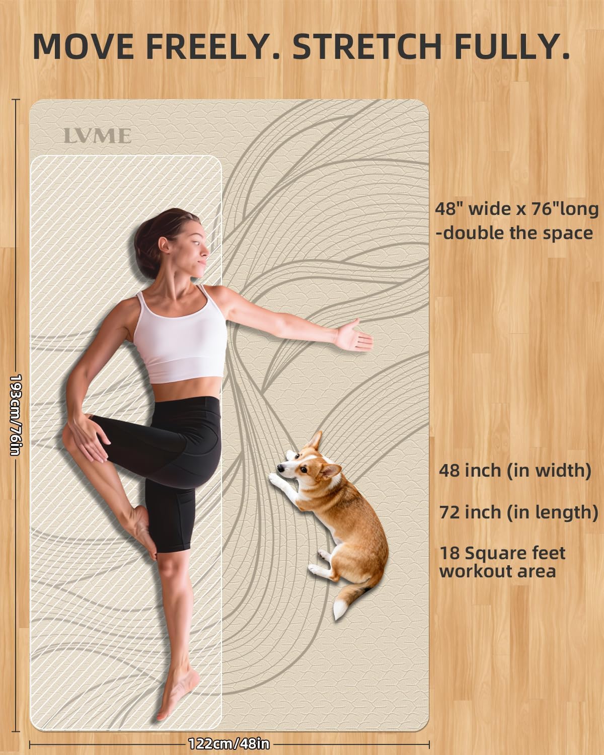 Large Yoga Mat (75.5"x47.6"x0.4"）Extra Wide & Thick 10mm, Non-Slip Exercise Mat, High-Density TPE Mat for Yoga Pilates & Home Gym Workouts
