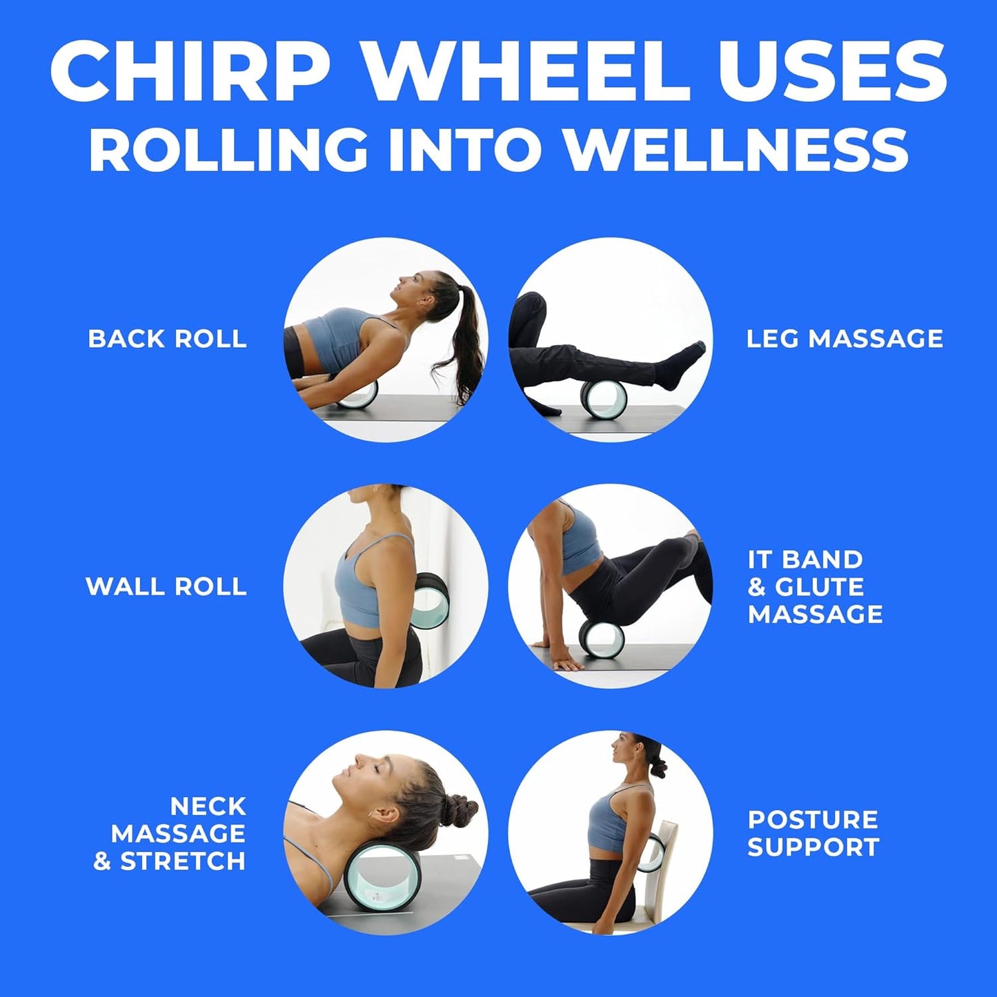 Chirp Wheel Foam Roller – Targeted Back & Neck Relief, Lumbar Spine Stretcher, Spinal Decompression Back Stretcher, Massage Roller with Density Foam for Physical Therapy, Supports 500lbs, 4-Pack Black