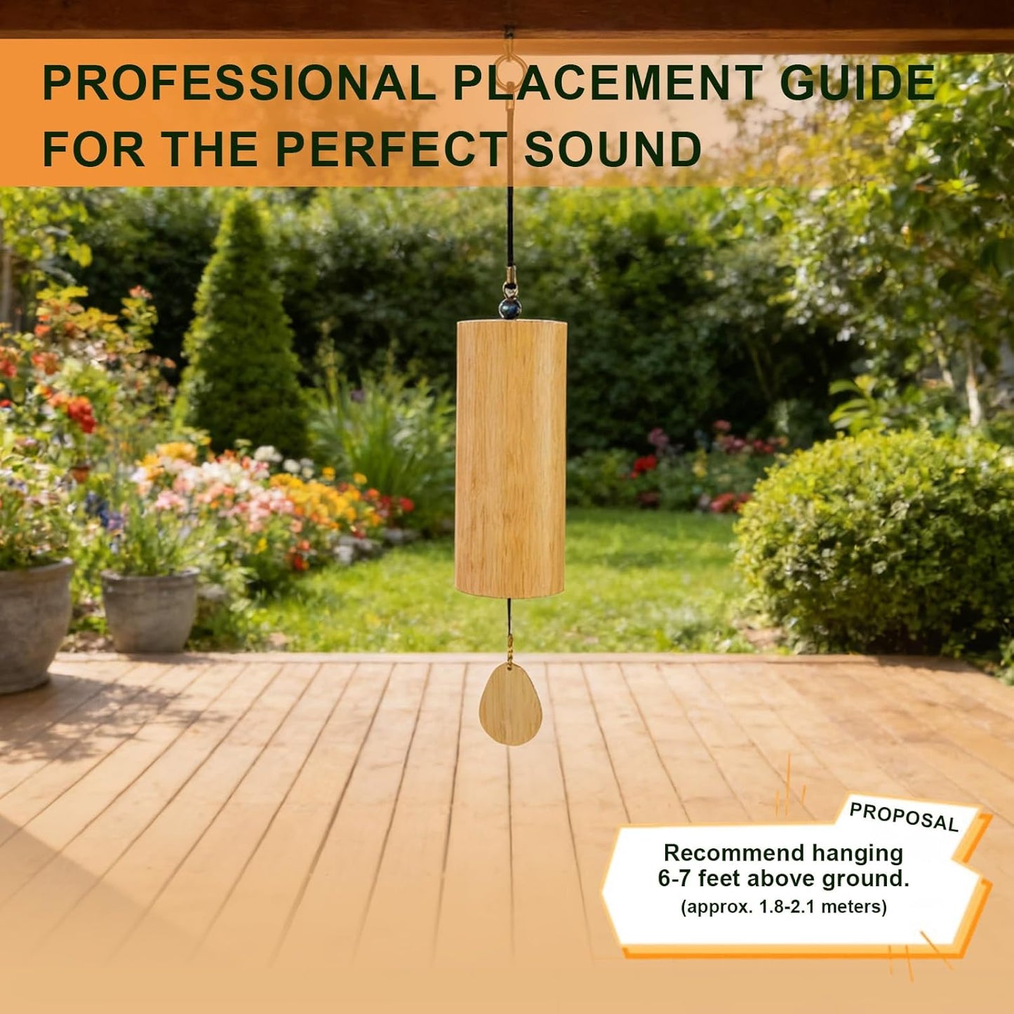 Bamboo Wind Chime-432Hz Tuned for Alpha Wave Relaxation, Focus & Meditation-Handmade Minimalist Sound Healing Tool for Yoga/Home Office/Musical Teaching Classroom/Gifting