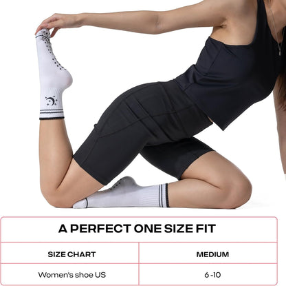 COOLMATE Pilates Socks with Grips for Women, Yoga Socks, Crew Non Slip Women for Barre, Pilates Gifts for Women - Colors A