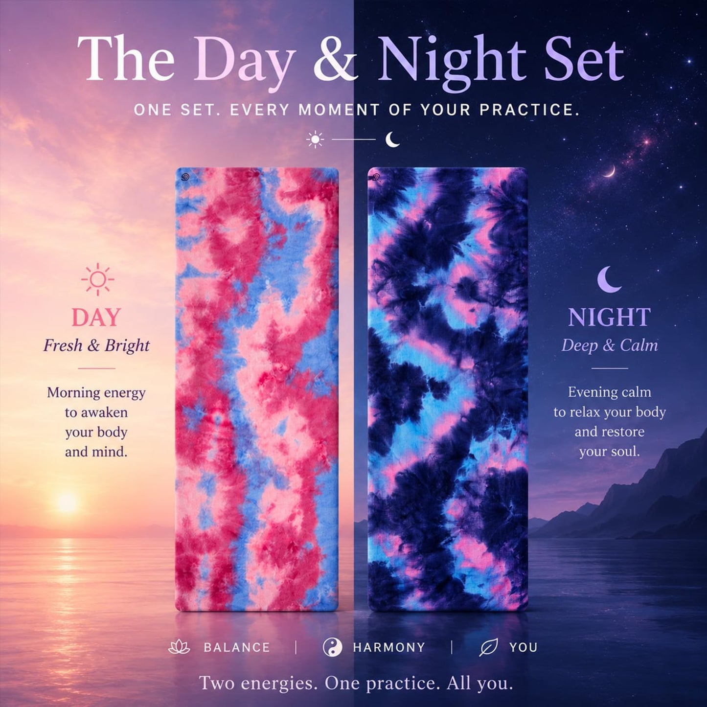 Eunzel Yoga Towel,Hot Yoga Mat Towel with Grip Dots Sweat Absorbent Non-Slip for Hot Yoga, Pilates and Workout 24" x72", Purple & Blue