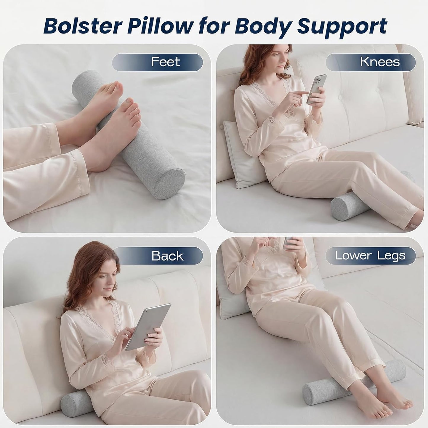 Neck Roll Pillow, Memory Foam Neck Support Pillows, Round Neck Pillows, Cylinder Bolster Pillows for Bed, Couch, and Yoga, Removable Washable Cover,18 * 4.1 * 4.1inch (Cool-Blue)