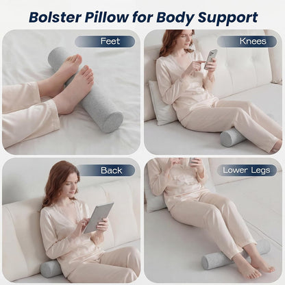 Neck Roll Pillow, Memory Foam Neck Support Pillows, Round Neck Pillows, Cylinder Bolster Pillows for Bed, Couch, and Yoga, Removable Washable Cover,18 * 4.1 * 4.1inch (Cool-Blue)
