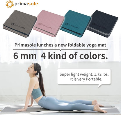 Primasole TPE Folding yoga mat Travel Double side Non-Slip Lightweight Pilates & Floor Workouts6mm thick Black Color PSS22NH013A